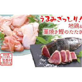 はちきん地鶏まるごと一羽 おためしセット約1kg＆ 仙頭の藁焼きカツオたたき片身